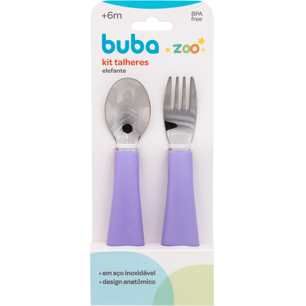 Kit Talheres Bebe Em Silicone Macio Buba Colher + Garfo - Kit