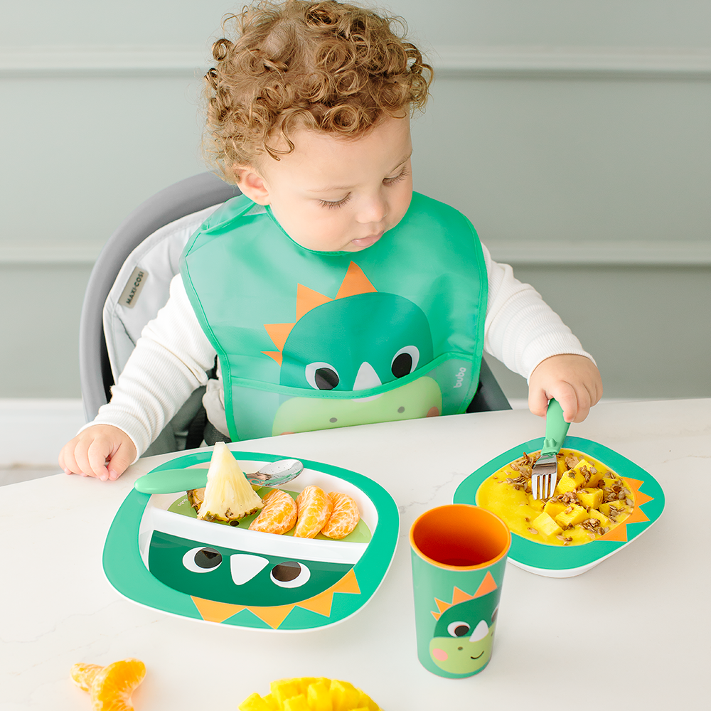 Kit Alimentação Em Silicone Desenho Animado Dinossauro