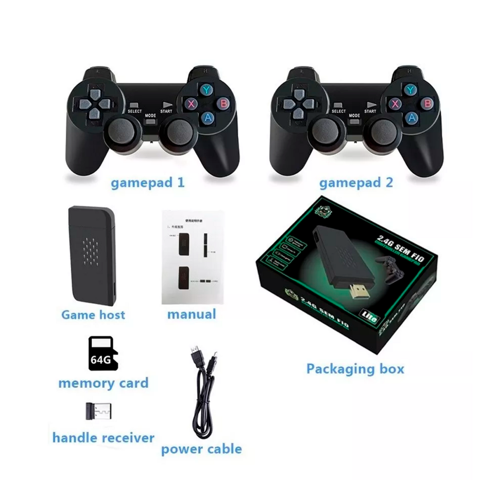 Vídeo Game Stick Box 4k Lite 2 Controles Sem Fio 10 Mil Jogos Novo