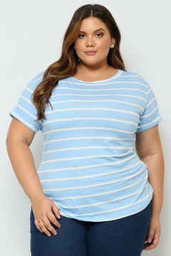 Plus Size - "Estampada Listrada" (Azul Bebê) na internet