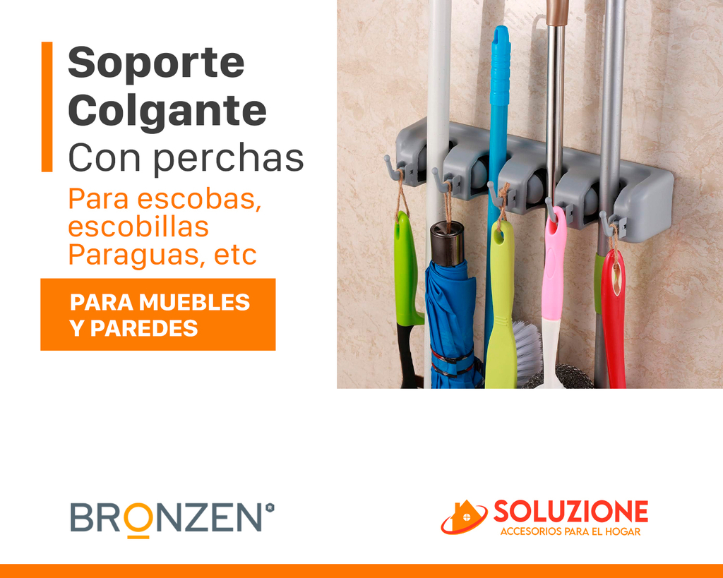 Soporte De Pared Para 4 Escobas con Perchas Bronzen