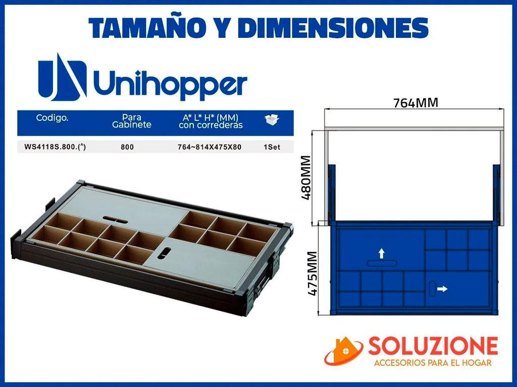 PANTALONERO UNIHOPPER 8 PERCHAS PARA MODULO DE 800MM CIERRE SUAVE