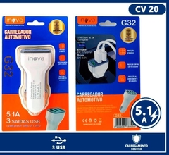 CV 20 CARREGADOR AUTOMOTIVO 5.1A 3 USB G32