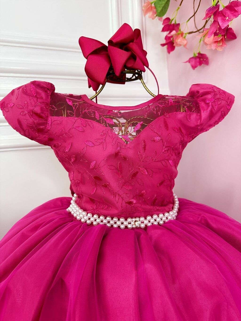 Vestido Infantil Casamento Dama Honra Pink C Renda Realeza