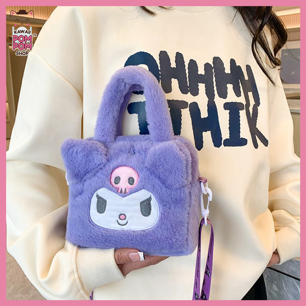 Mochila Pelúcia Kuromi Kawaii Hello Kitty, Pompom Purin