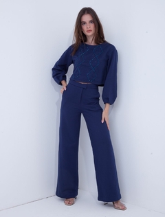 Calça moletom wide leg - Alice - azul marinho - BIANCA GOHARA | Moda Feminina Consciente