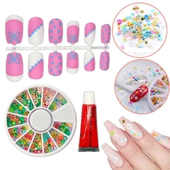 Kit De Uñas Postiza Con Pegamento Strass Carrousel Infantil en internet