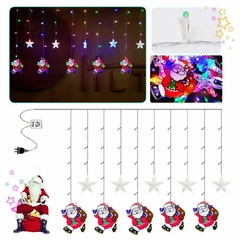 Cortina Con Papa Noel Luces Led Navideñas Con Enchufe 2,80mt