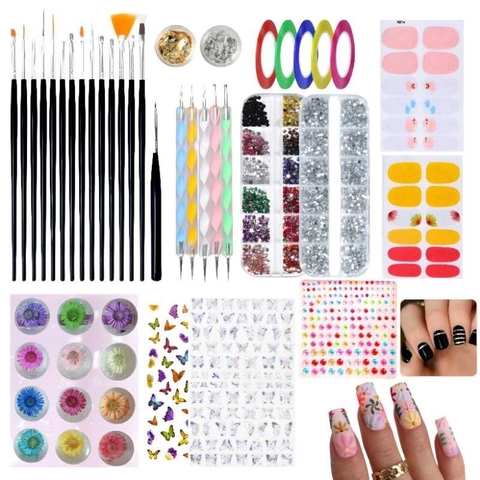 X35 Kit Completo Decoracion De Uñas Stikers Nail Art Strass