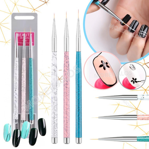 Set 3 Pinceles Liners Para Nail Art Deco Uñas