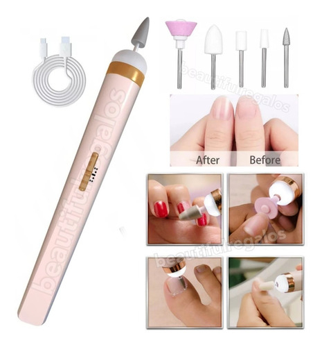 Set Torno Uñas Recargable Usb Con Fresas Manicuria Pedicura