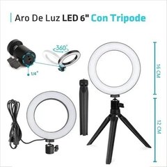 Imagen de Aro De Luz Led 16cm Profesional Foto Video 3 Luces + Tripode