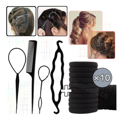 Set 4 Piezas Para Peinados + 10 Colitas Cabello Trenza Peine