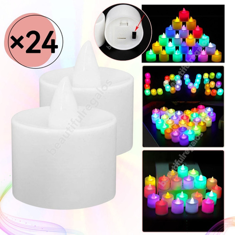 24 Velas Velitas Led Pila Multicolor Decoracion Souvenir