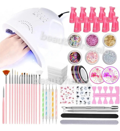 Kit Decoración Uñas Manicuria + Cabina 48w Glitter Pinceles