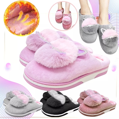 Pantuflas Gatito Y Strass Peluche Antideslizante Invierno