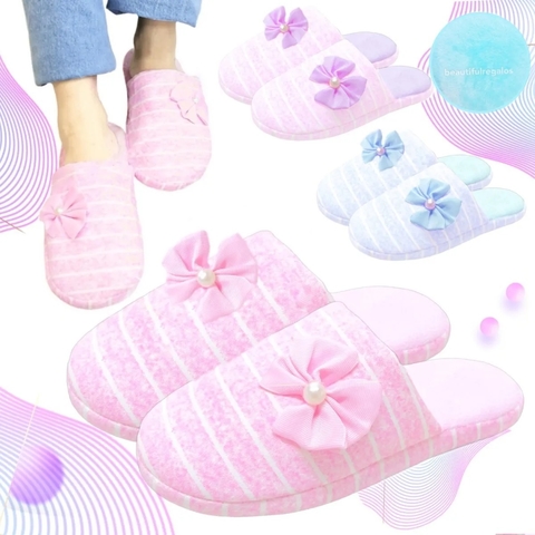 Pantufla Mujer Antideslizante Abrigadas Invierno Moño Oferta