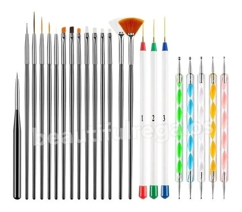 Kit Decoracion X23 Manicuria Pinceles + Dotting + Liner