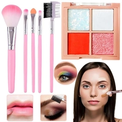 Set X5 Brochas Para Maquillaje + Mini Paleta Sombras Make Up
