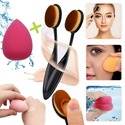 Combo Aplicador Esponja Gota+ Brocha Oval Make Up Maquillaje
