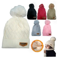 Gorro Lana Con Pompón Peluche Tejido Invierno Mujer Frio