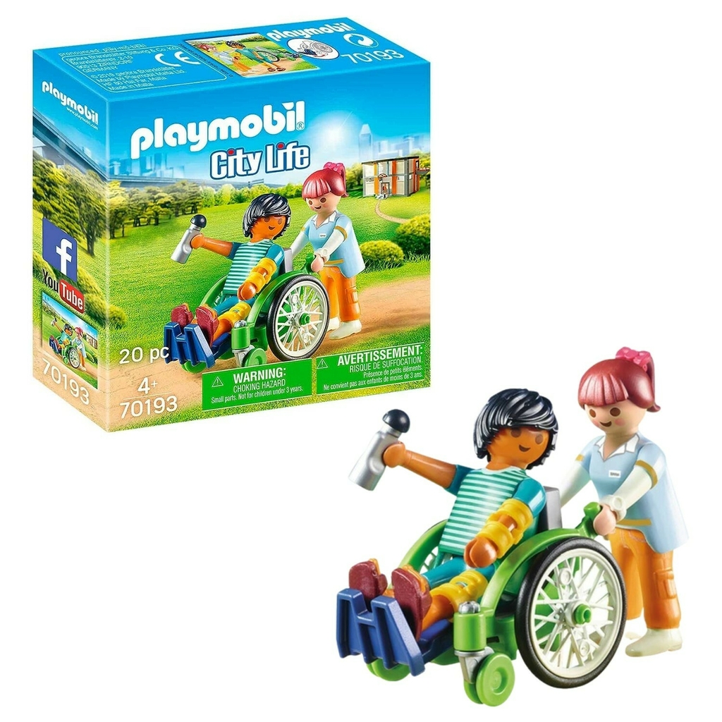 PLAYMOBIL - 70193 - City Life L'Hôpital - Patient en fauteuil roulant vert  - Playmobil