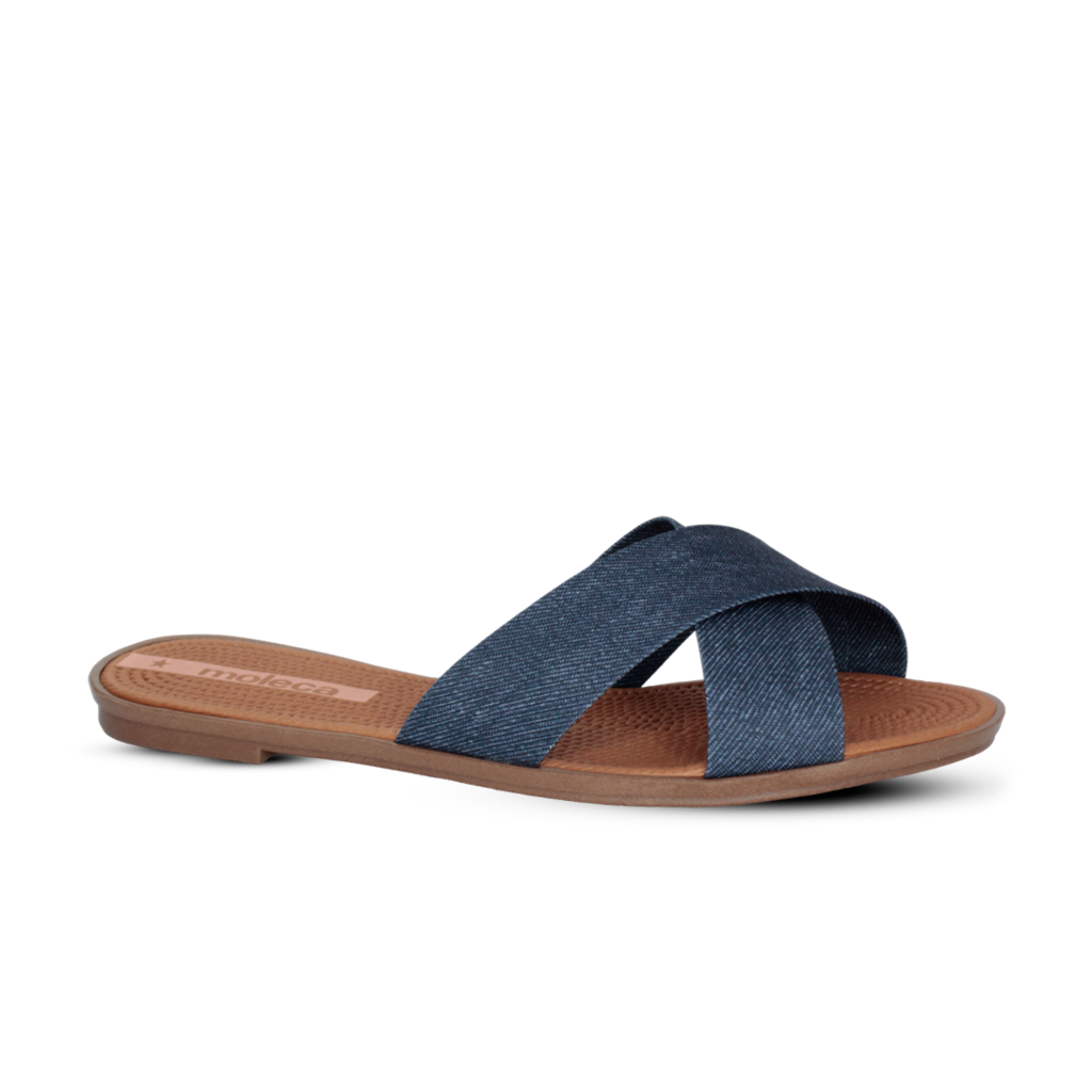 Tamanco Moleca Tiras Tecido Denim Feminino Marinho