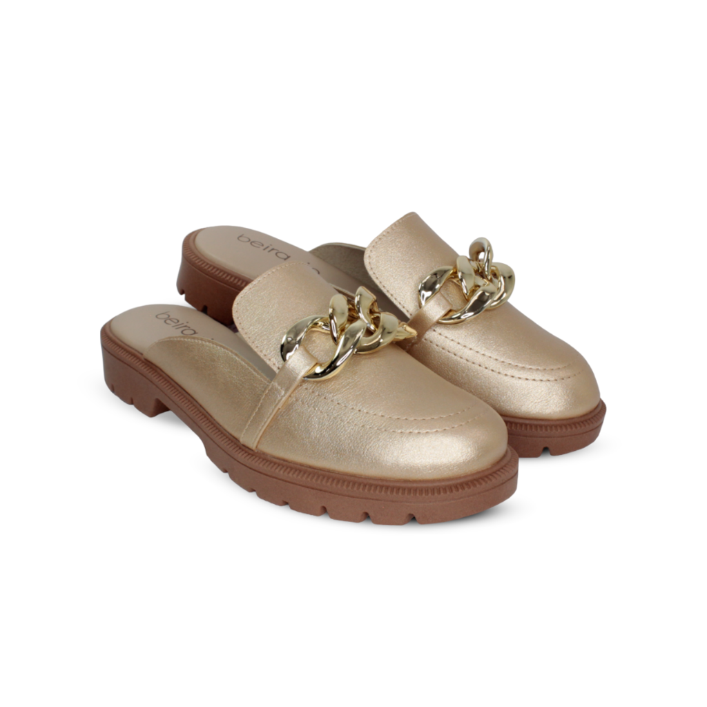 Sapato Mule Beira Rio Napa London Feminino Dourado - loja online