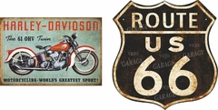 Combo Chapas Vintage Harley Davison + Escudo Route 66
