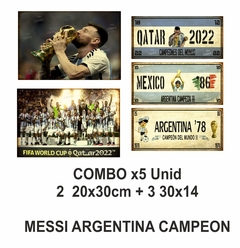 Carteles Chapa Vintage Retro Argentina Campeón Messi X5 Unid