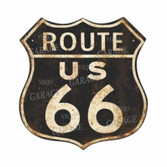Escudo De Chapa Vintage Route 66 Oscuro 31x32cm