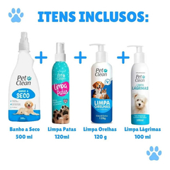 Kit Banho A Seco + Limpa Patinha + Ouvido+ Lágrima Pet Clean - comprar online