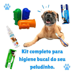 Kit Gel Dental + Spray Bucal + Escova Dedeira Pet Clean