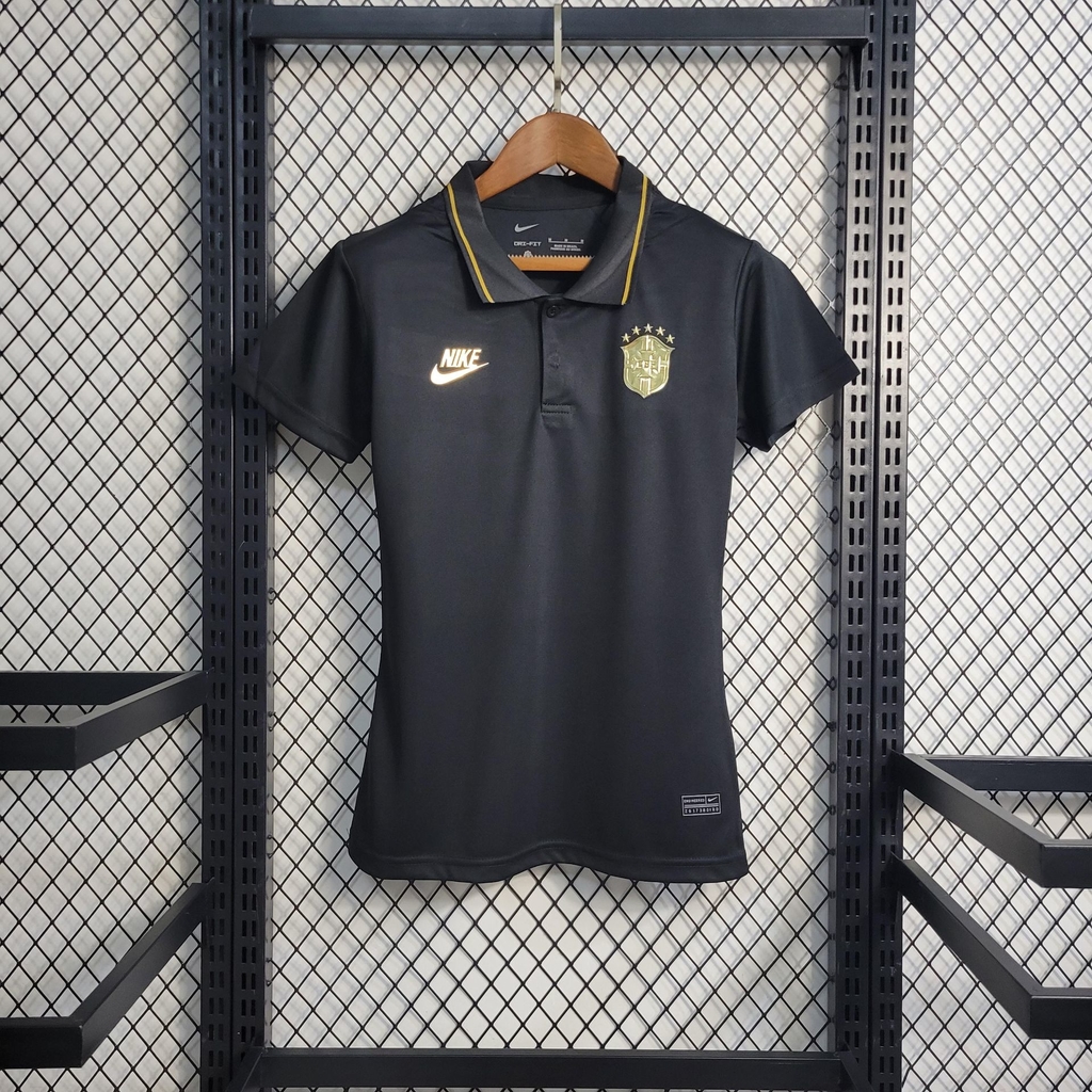 Camisa Brasil Polo Gold Black I 22/23 Torcedor Nike Feminino - Preto