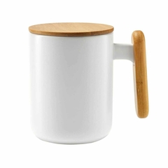 Taza de cerámica mate con asa y tapa de bambú 12oz HANOI - comprar en línea