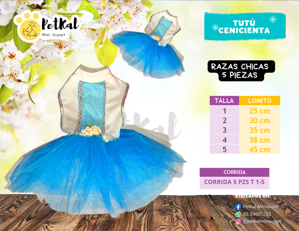 Corrida 5pzs Tutu CENICIENTA Petkal Minisupet