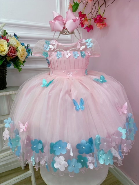 Vestido Princesa Belli Borboletas Rosa Bebe - Petecolá kids