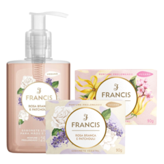 Kit de Sabonetes Luxuosos: Rosa Branca e Patchouli Líquido + Cerejeira e Ylang + Rosa Branca e Patchouli - Aromas Sofisticados e Hidratação Intensa. - comprar online