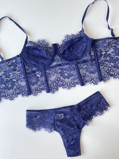 Conjunto aurora azul marinho com cinta liga -sem bojo (tamanho P) - Amiga íntima lingerie