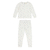 Conjunto de pijama com camiseta de manga longa e calça brancas com estampa de poás coloridos