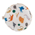 Almofada redonda branca com estampa de animais coloridos