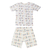 Conjunto de pijama com camiseta e bermuda brancos com estampa de linhas coloridas