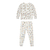 Conjunto de pijama com camiseta de manga longa e calça brancas com estampa de linhas coloridas