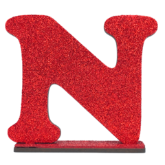 Letra "N" Mdf com Glitter Vermelho