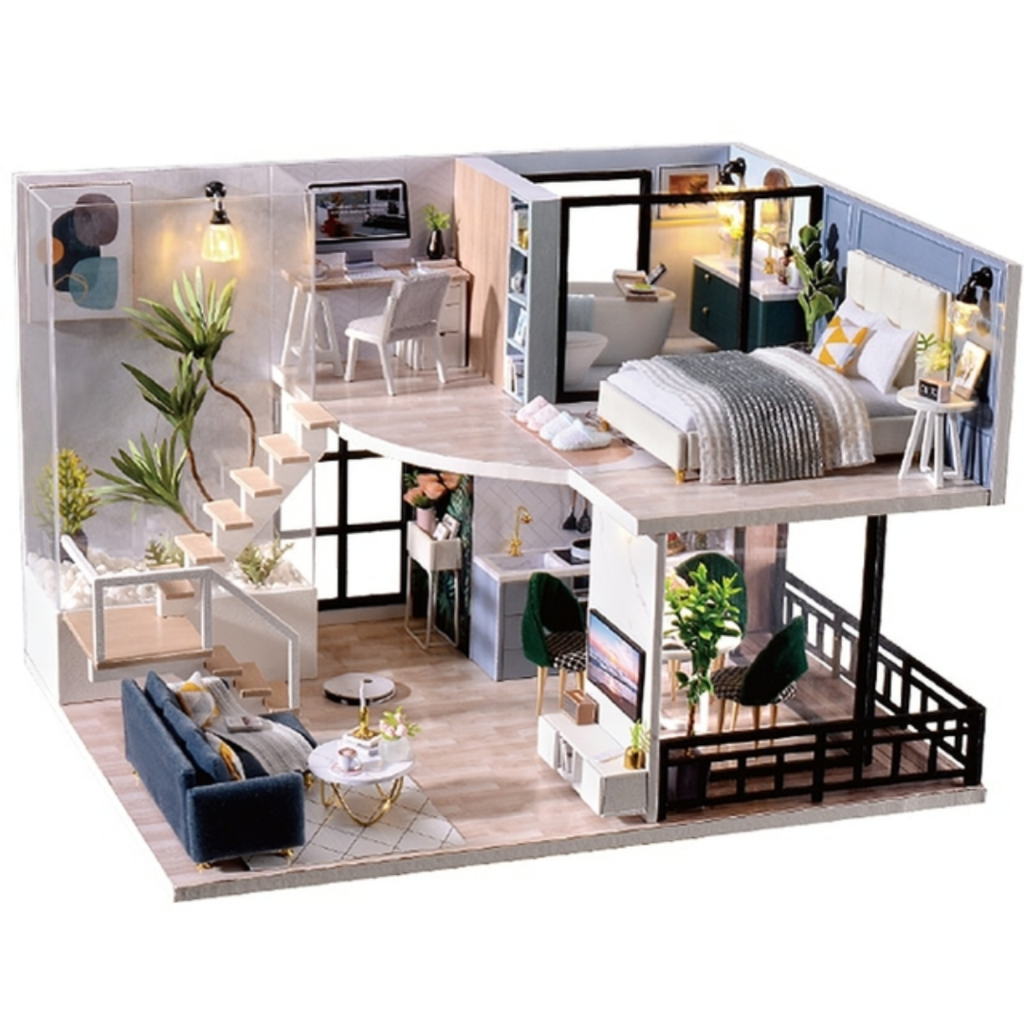 Miniatura De Casa De Madeira Para Bonecas + 44 Móveis