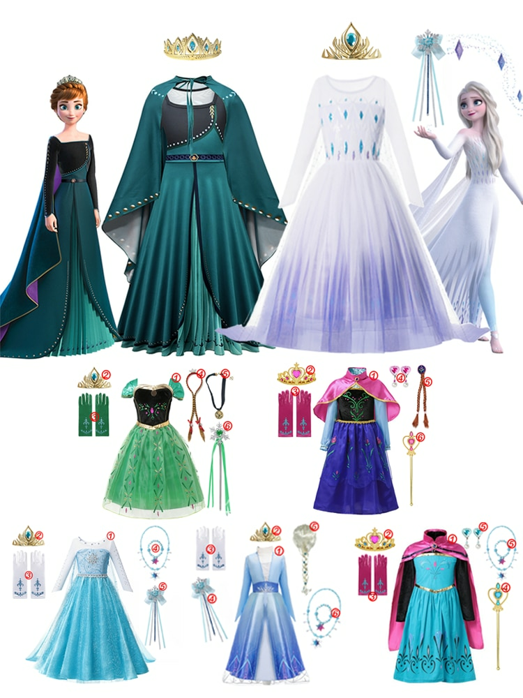 Vestido infantil Frozen 2 com Elsa e Anna na floresta