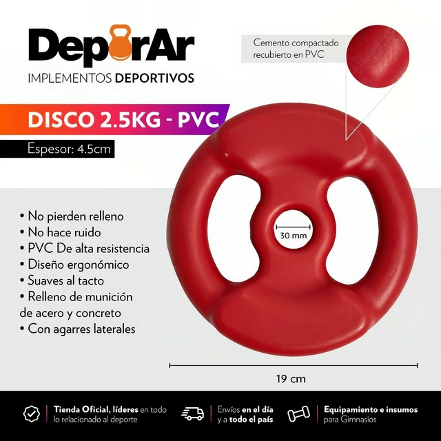 Barra + 2 Mancuernas PVC + 50 Kg Discos Agarre Kit Set De Pesas. (4 discos  7 kg + 4 discos 5 kg, 2 discos de 1 kg )