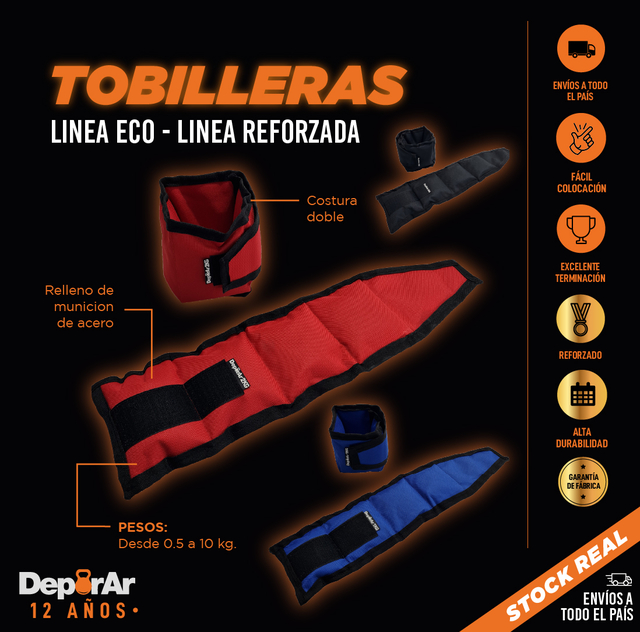Tobilleras 4 Kg c u El Par Reforzadas con Ribete