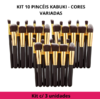 Kit com 10 Pincéis Kabuki CORES VARIADAS - 3 UNIDADES