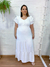 Vestido longo decote em V Paloma botão branco - Moda Plus Size - Zeona Moda